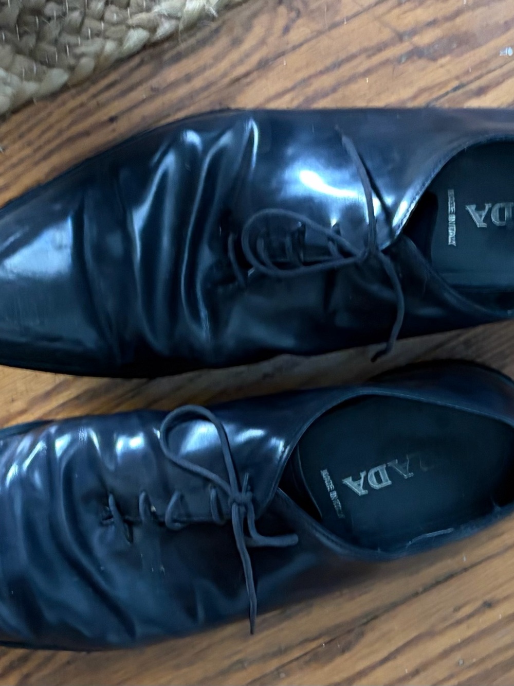 Prada Gray Leather Lace-Up Oxfords